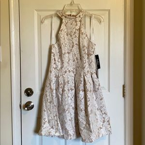 Lulu’s white lace halter mini dress